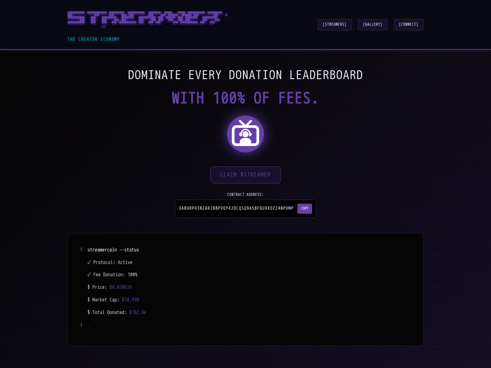 Screenshot of streamercoin.world