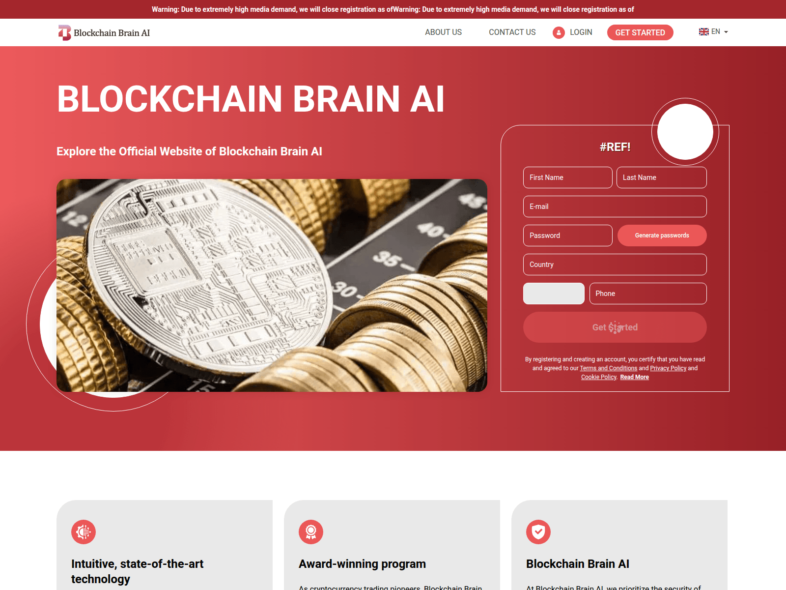Screenshot of blockchainbrain-ai.com