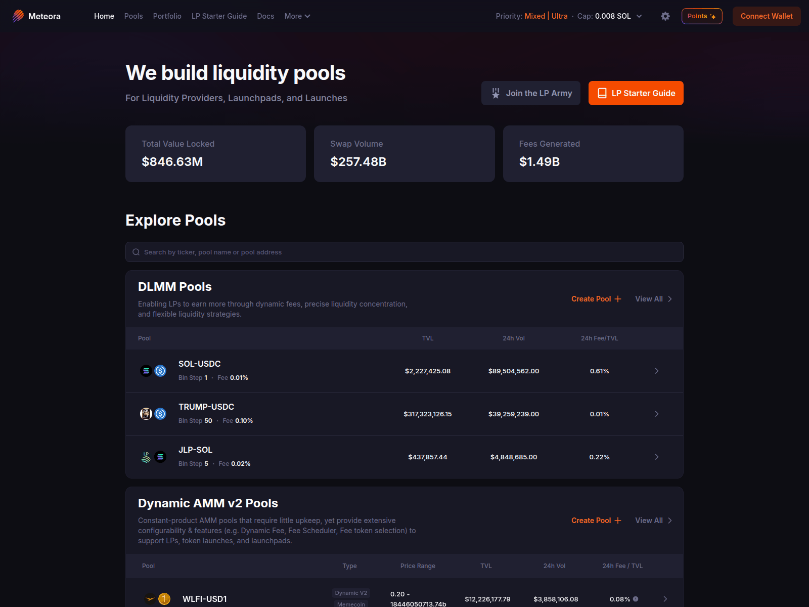 Screenshot of meteora.tools