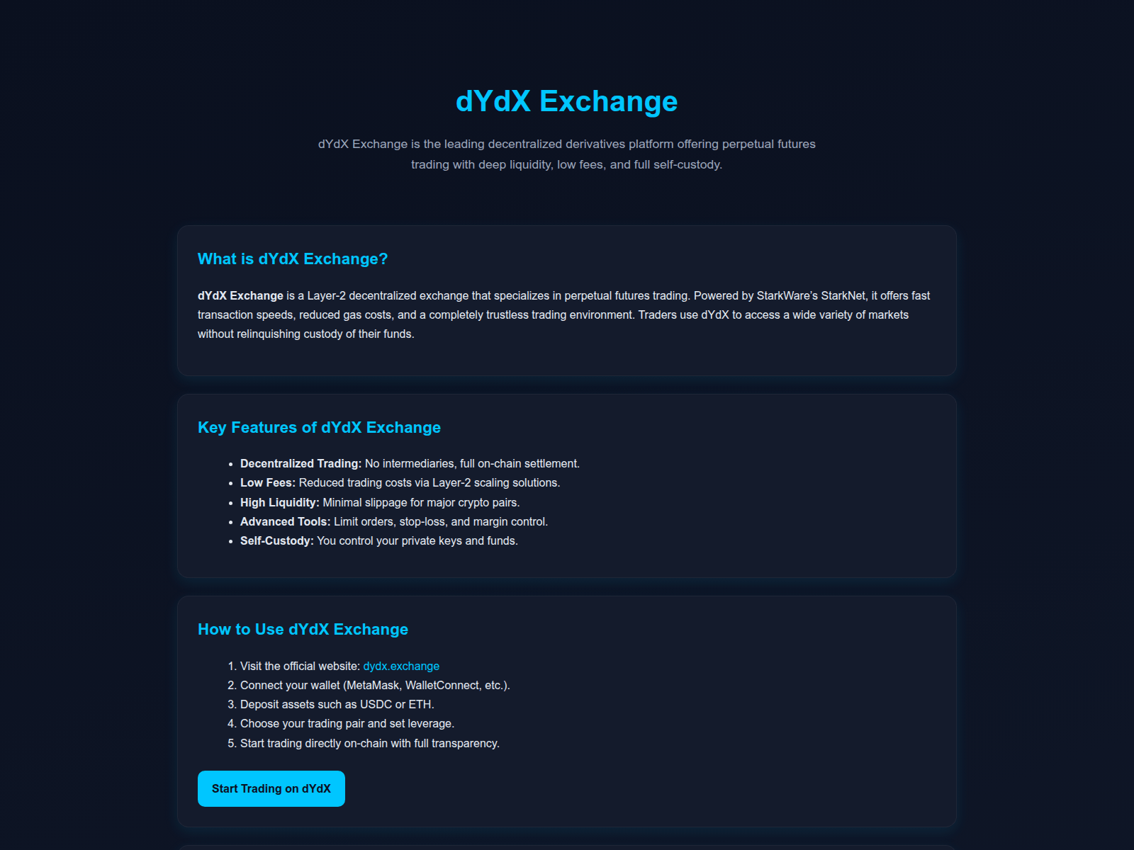 Screenshot of dydxx-exchange.pages.dev