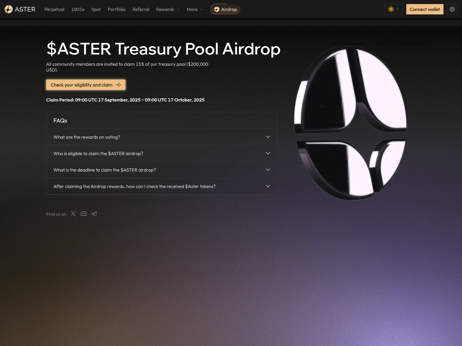Screenshot of treasury.astersdex.io