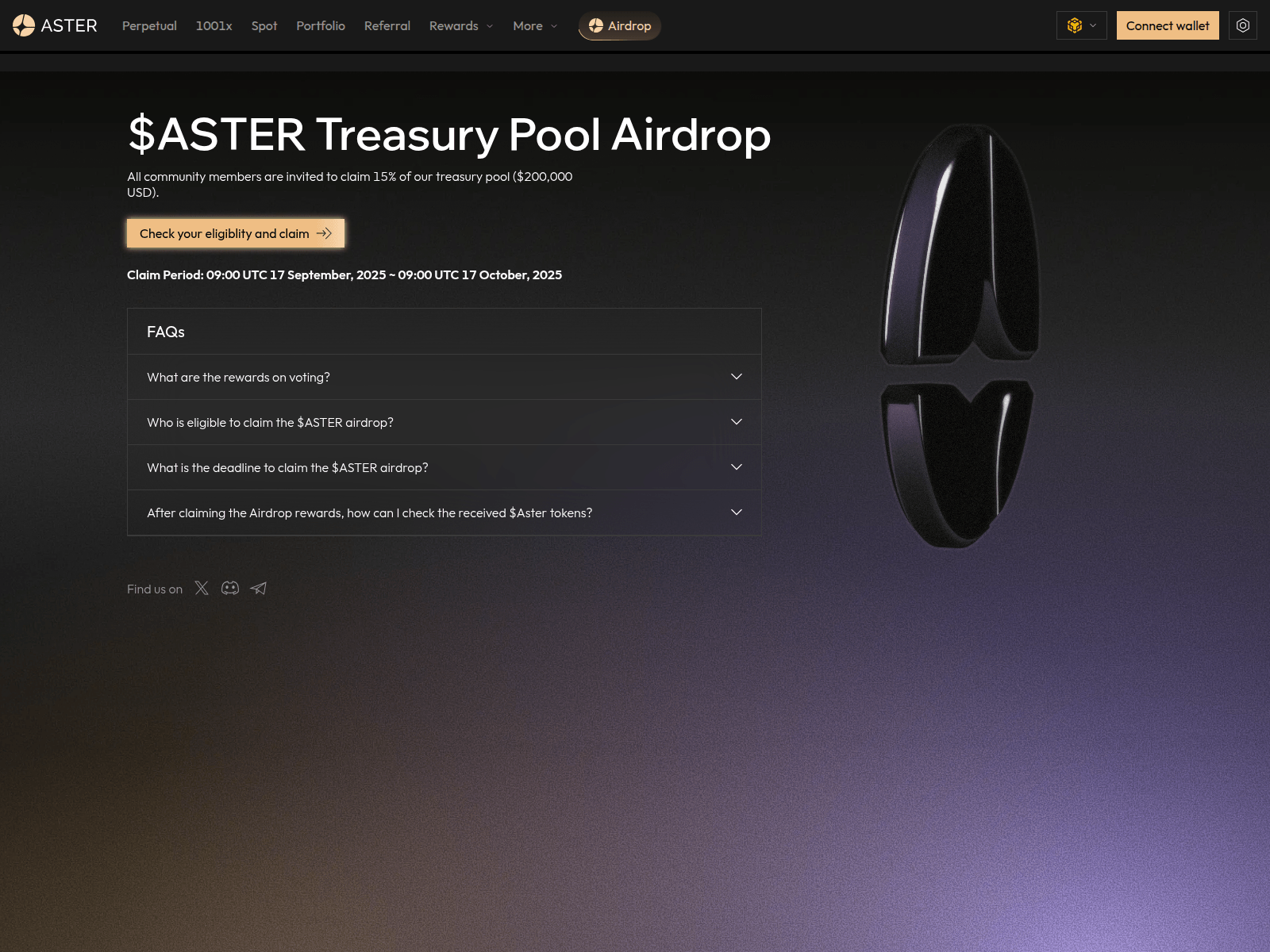 Screenshot of claim.asterdex-treasury.com