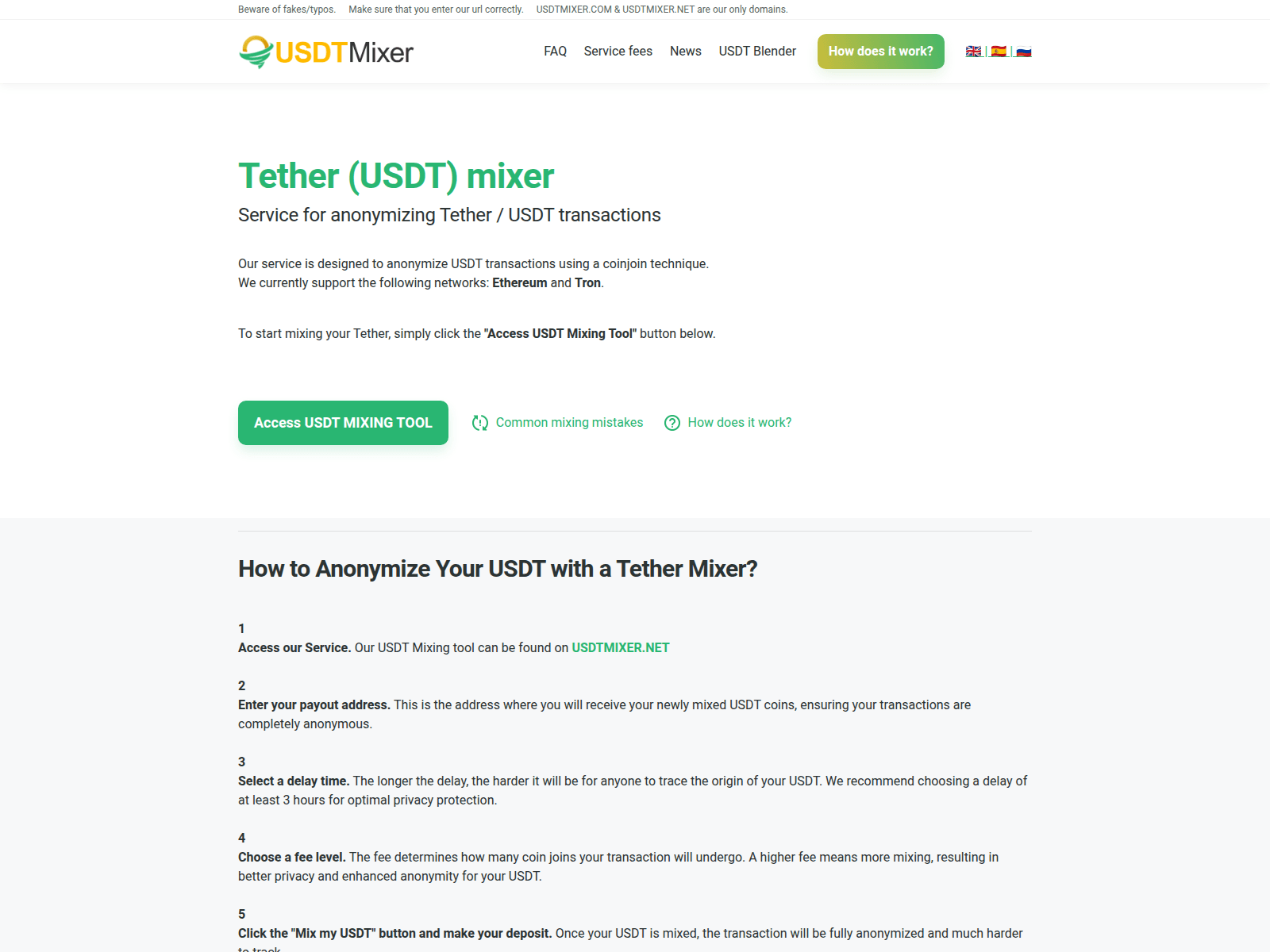 Screenshot of usdtmixer.com