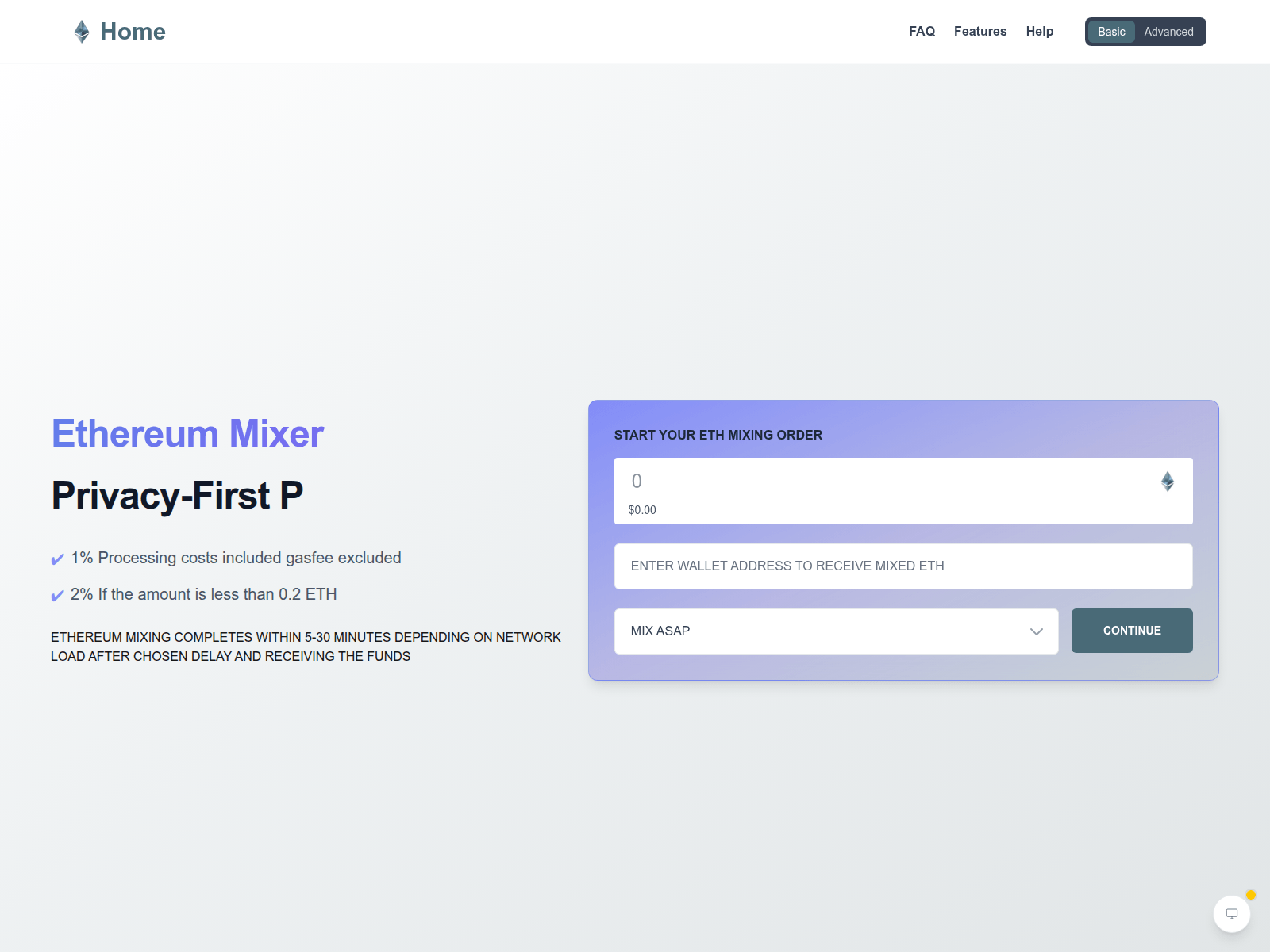 Screenshot of ethereum-mixer.org