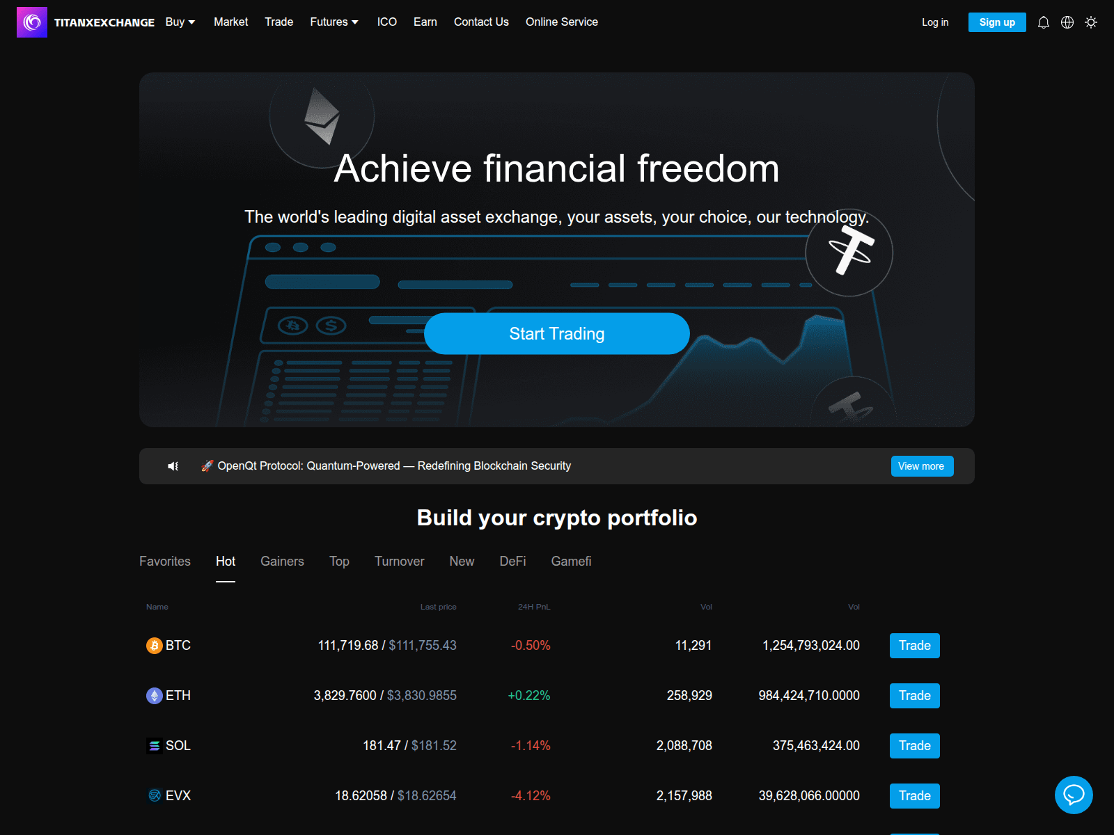 Screenshot of web.titanxexchange.com