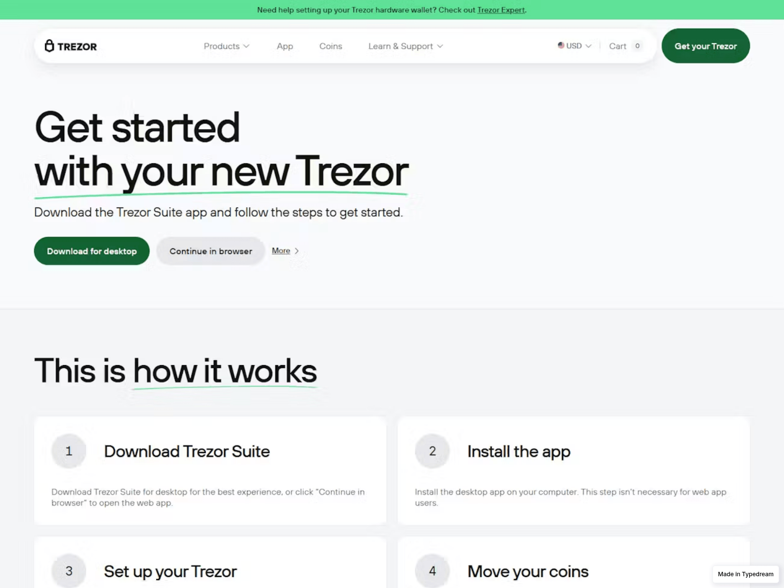 Screenshot of sso-trezor-com--x--auth.typedream.app