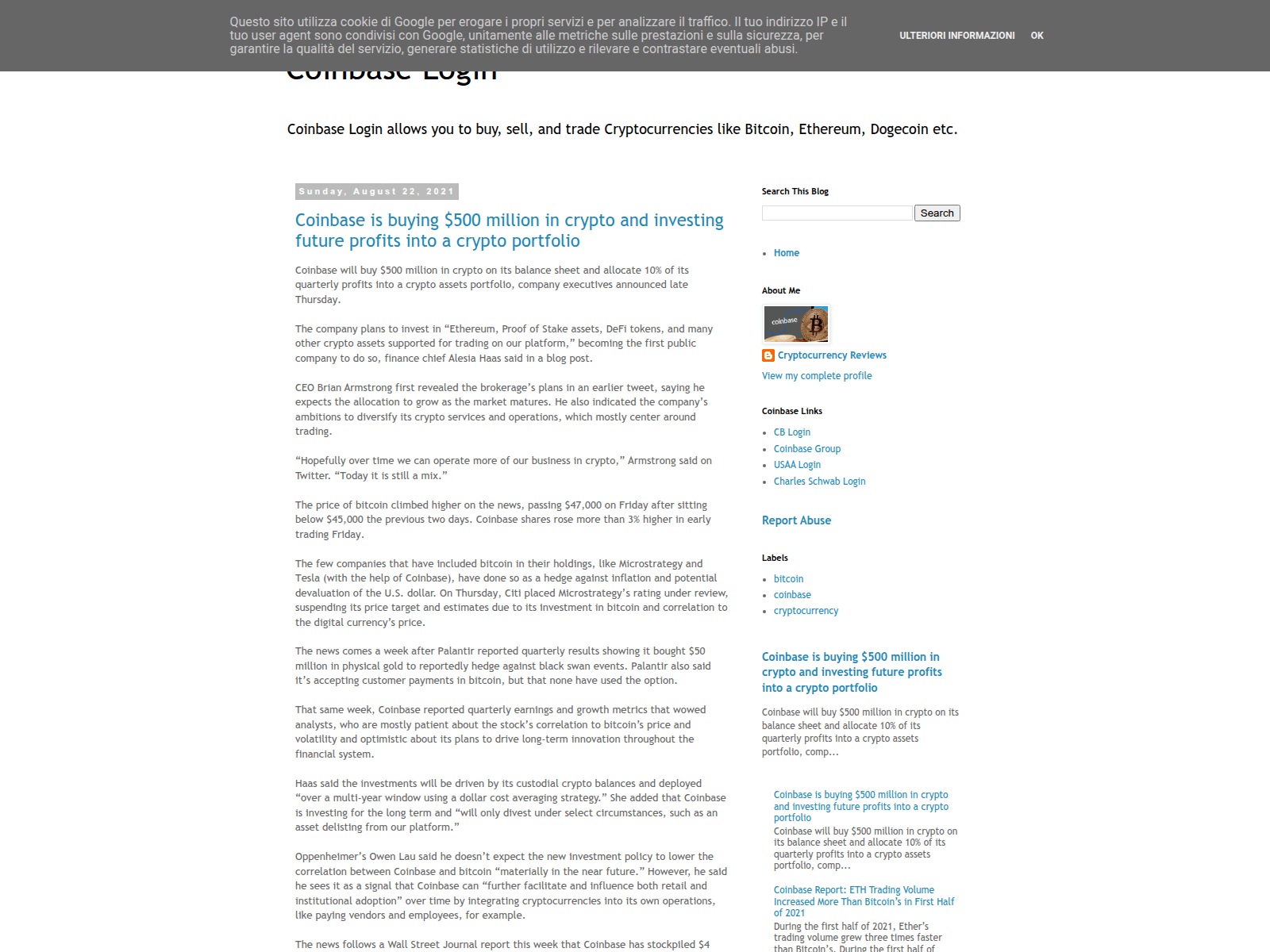 Screenshot of coinbaseloginn.blogspot.it