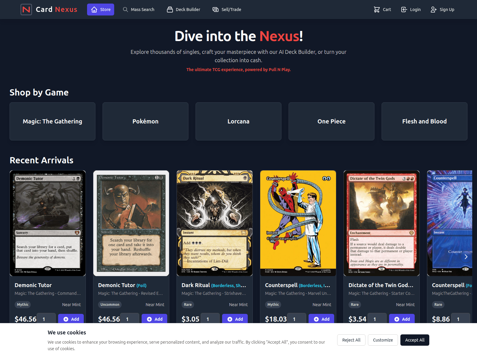 Screenshot of pullnplaycardnexus.com