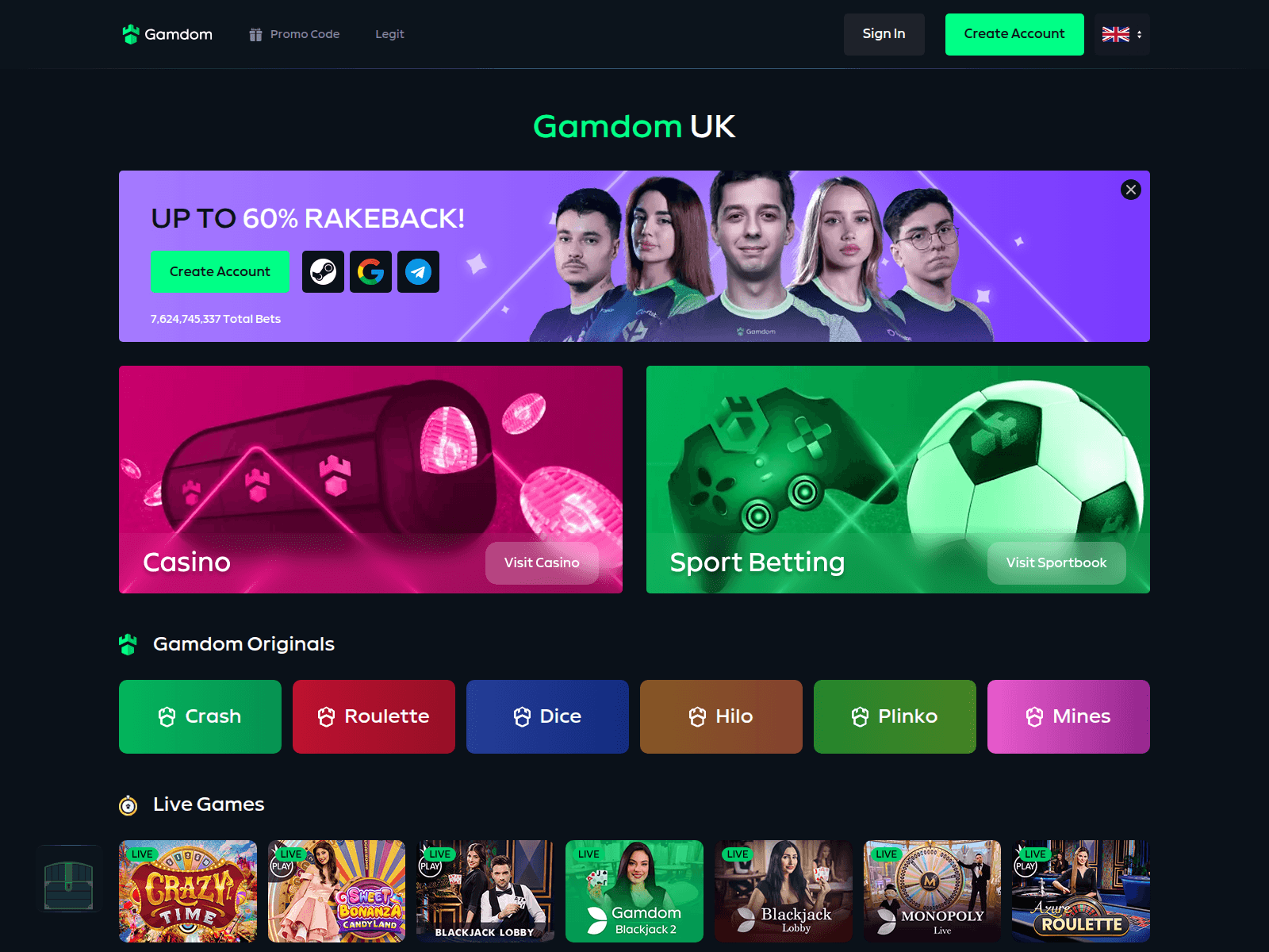 Screenshot of gamdomcasino.co.uk