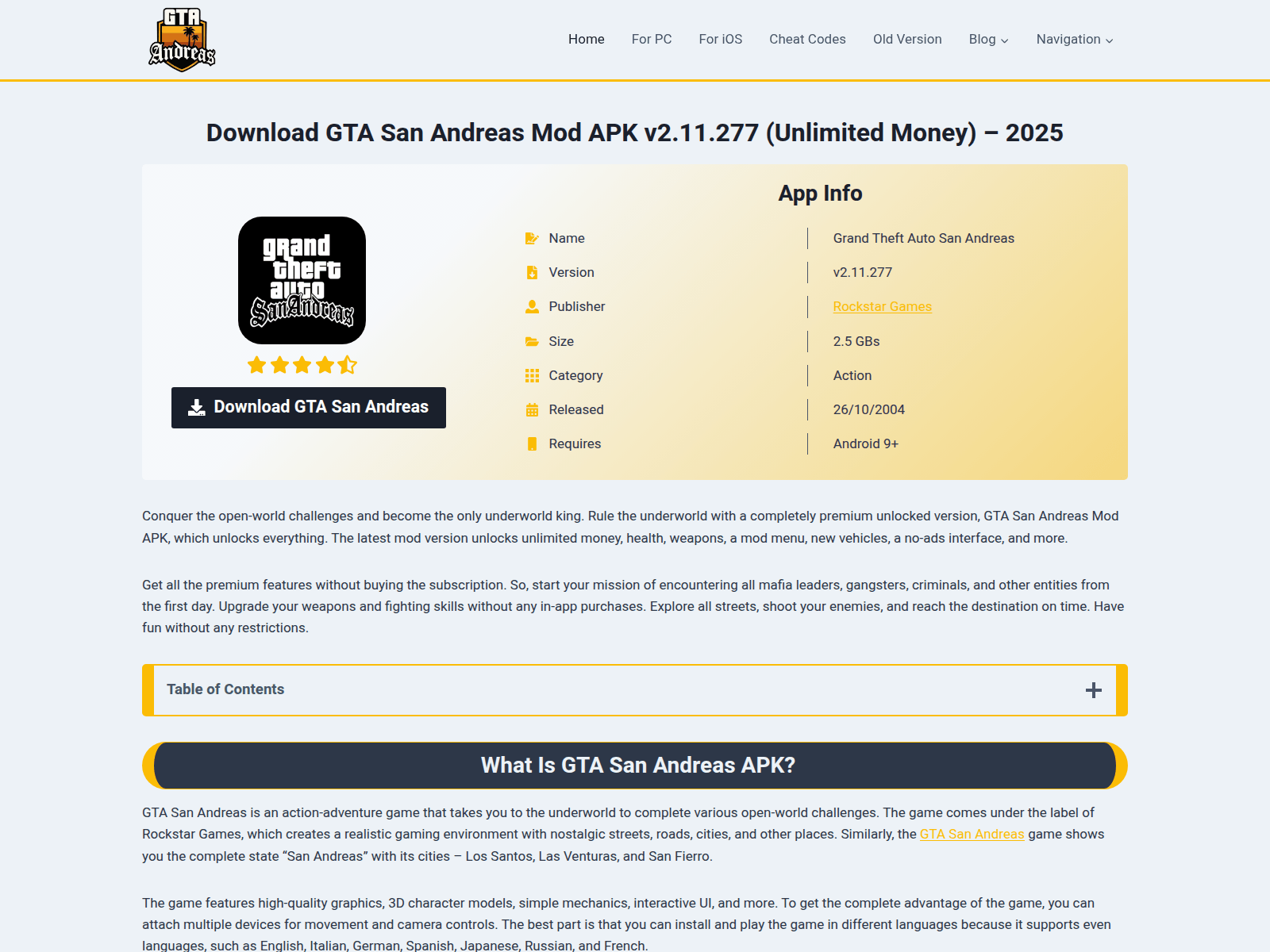 Screenshot of gtaandreas.com