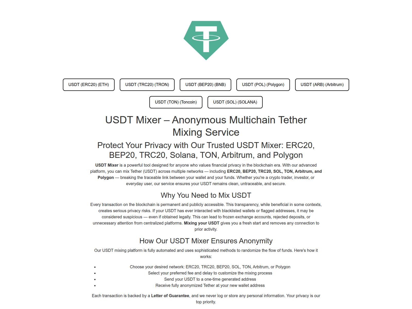 Screenshot of usdt8mixer.com