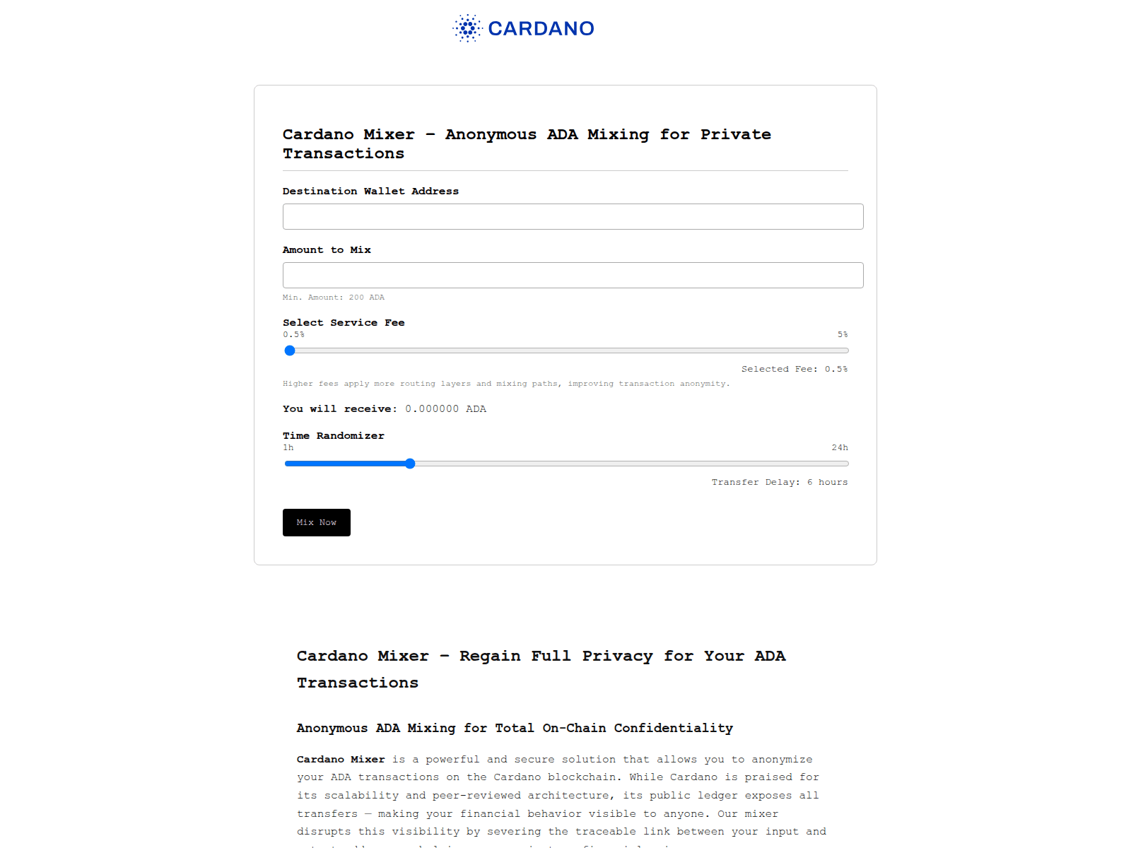 Screenshot of cardano4mixer.com