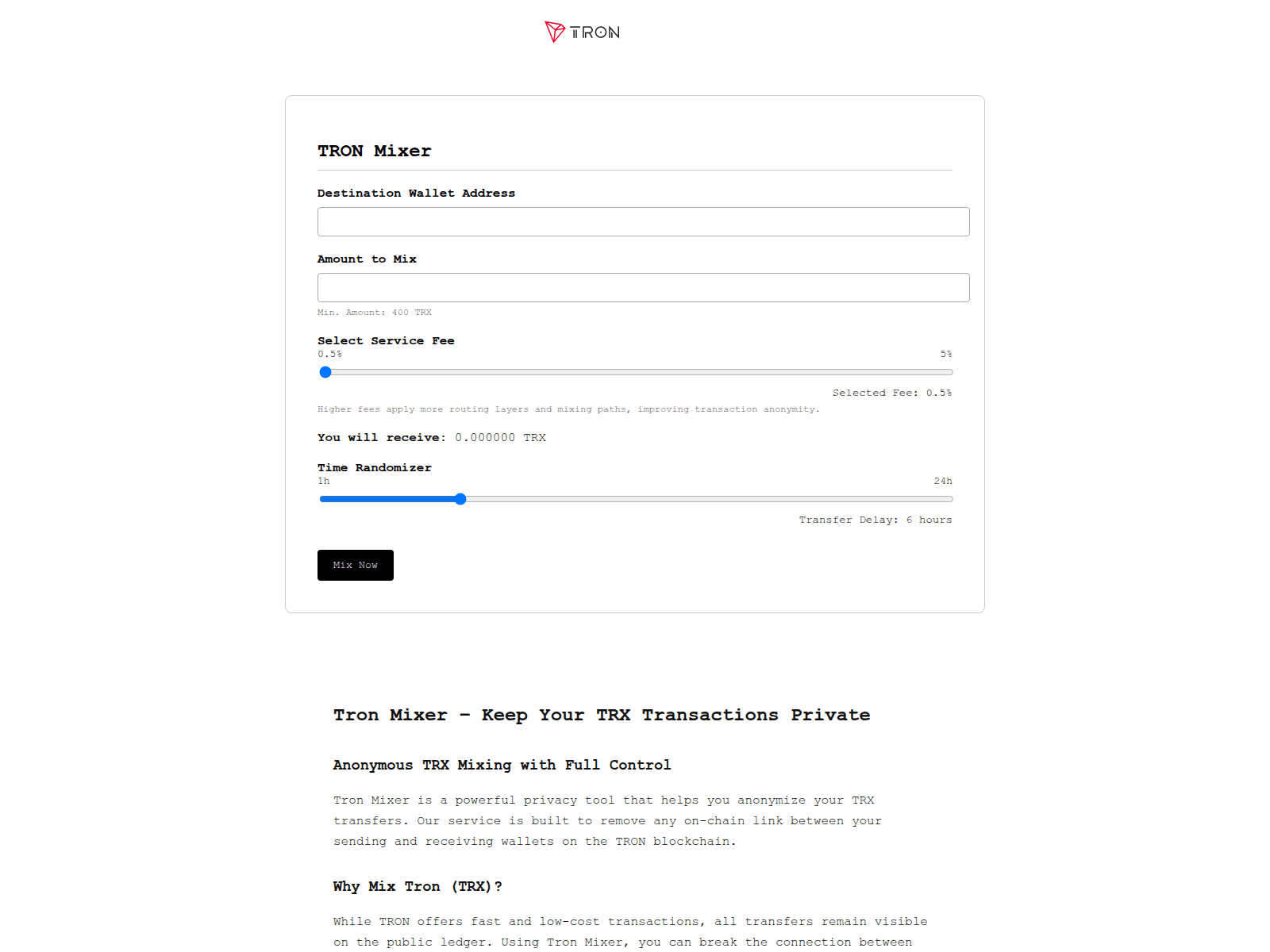 Screenshot of tron-mixer.com