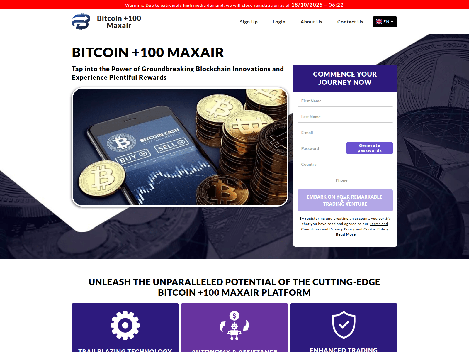 Screenshot of bitcoin-100maxair.com