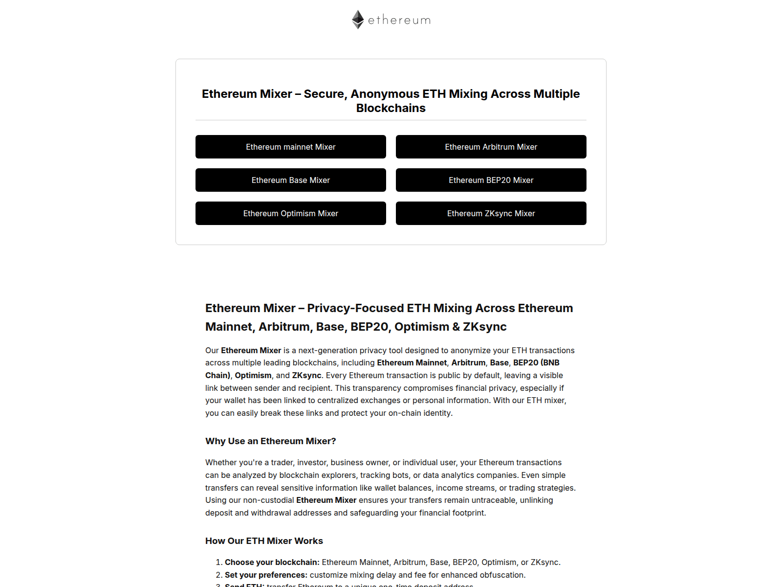 Screenshot of ethereum-mixerx.com