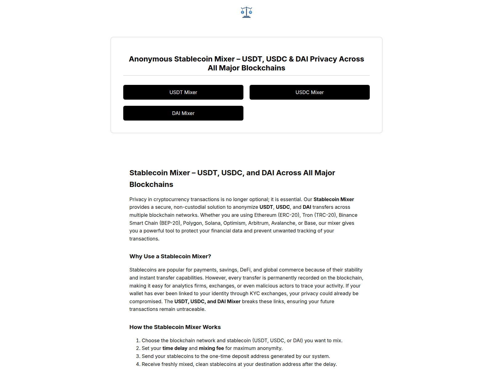 Screenshot of stablecoin-mixers.com