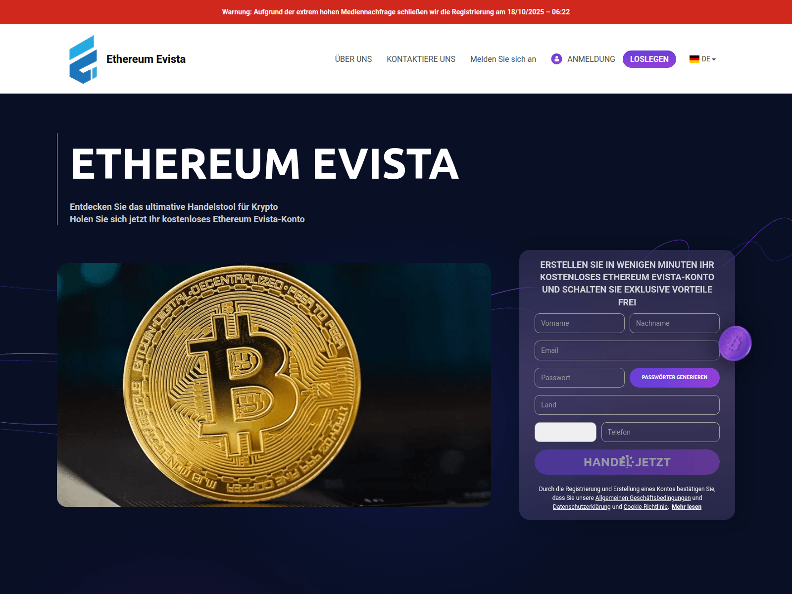 Screenshot of the-ethereumevista-com.trackfinanceworld.com