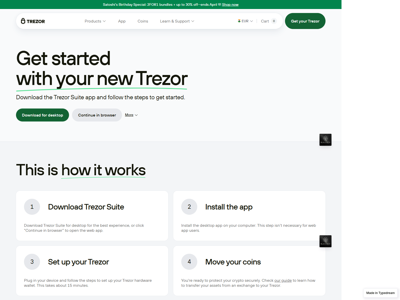 Screenshot of pages-trezr-io-login.typedream.app