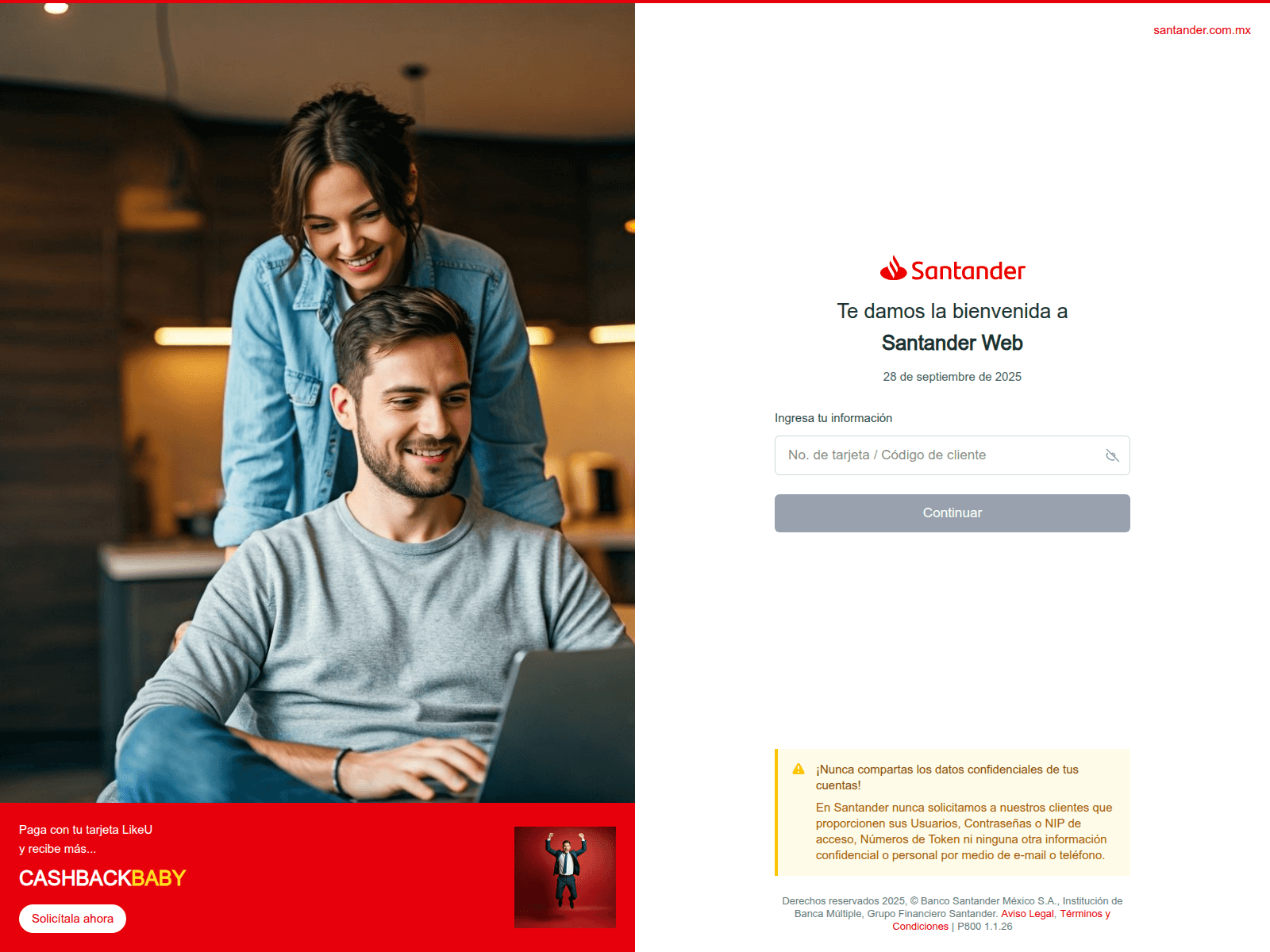 Screenshot of santandermx.azurewebsites.net