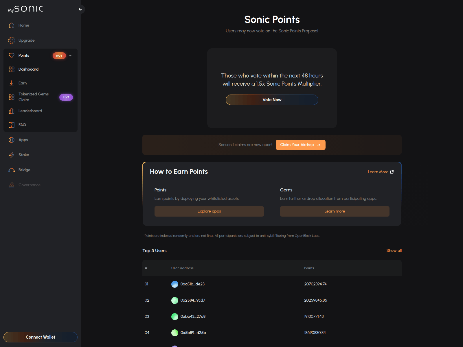 Screenshot of points-soniclabs.app