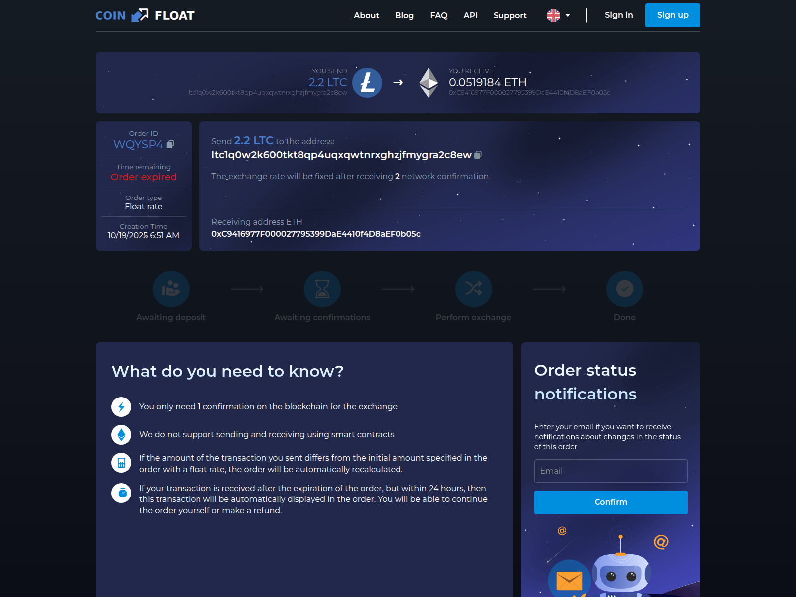 Screenshot of coinfloat.io