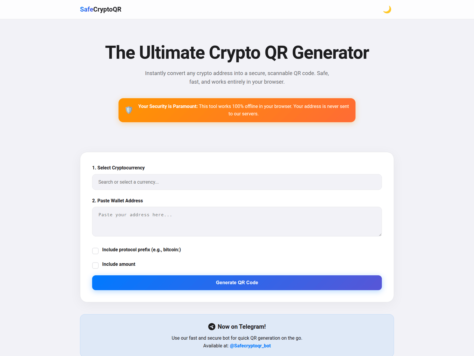 Screenshot of safecryptoqr.com