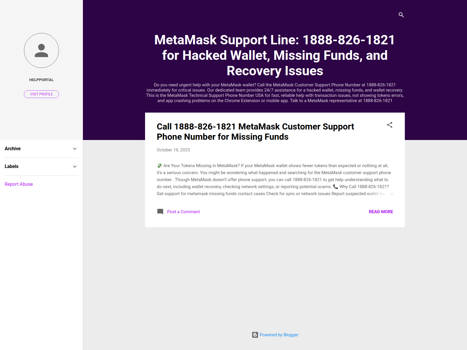 Screenshot of metamask-instant-support.blogspot.com