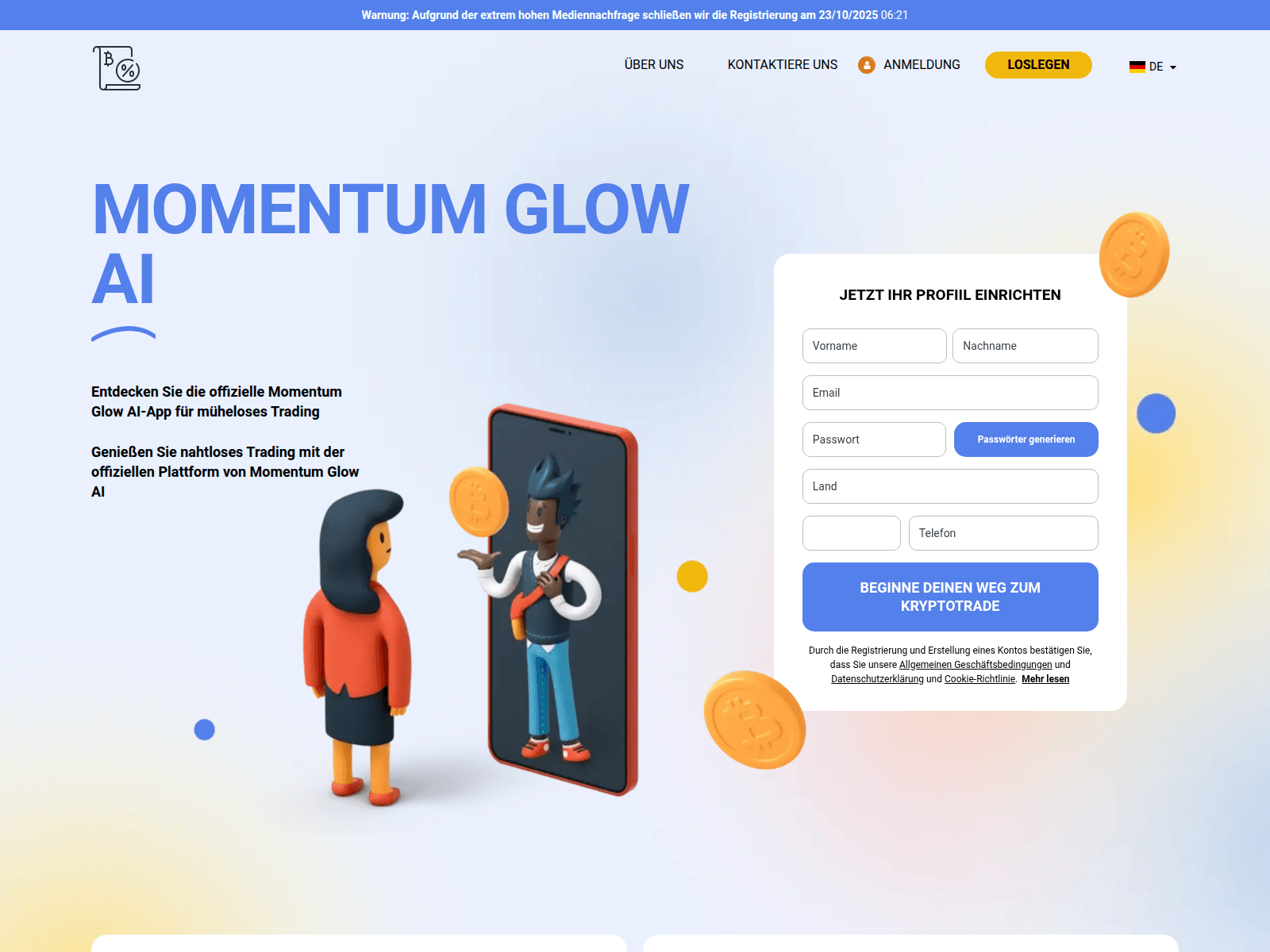 Screenshot of momentum-glow-ai-com.cryptofinancetrack.com