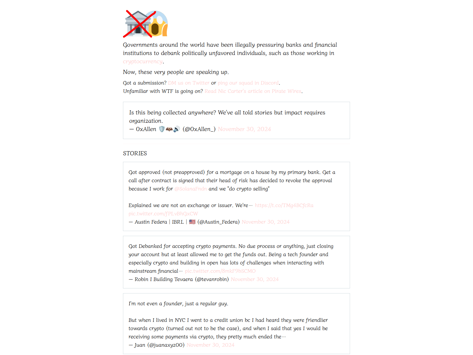 Screenshot of debanked-horrors.pages.dev