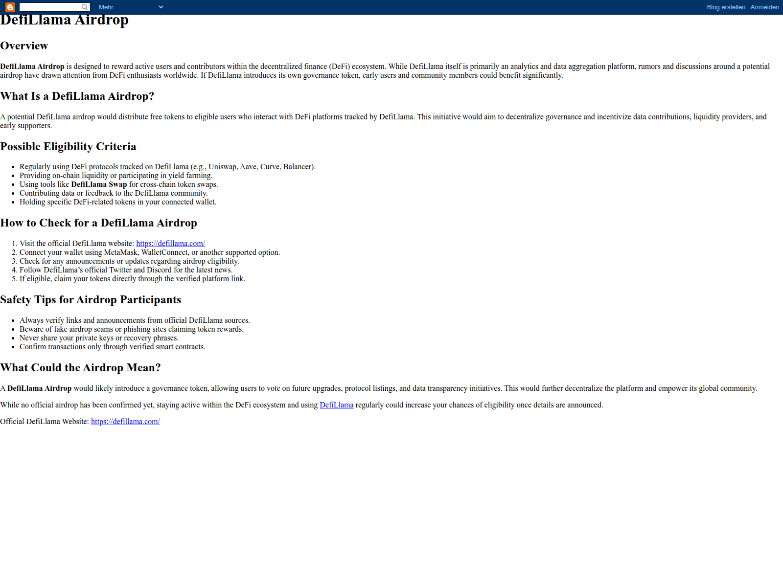 Screenshot of defillama-airdrope.blogspot.com