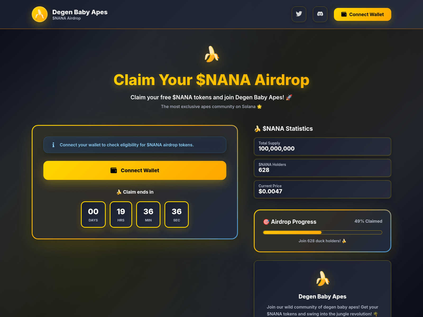 Screenshot of claim.degenbabyapes.xyz