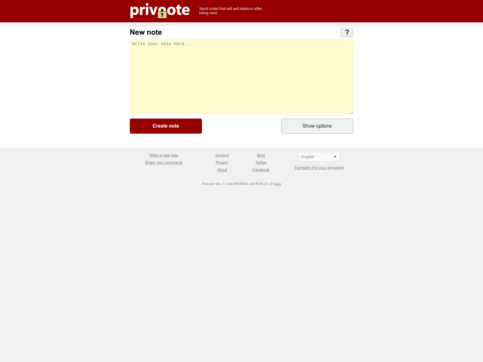 Screenshot of privnote.co