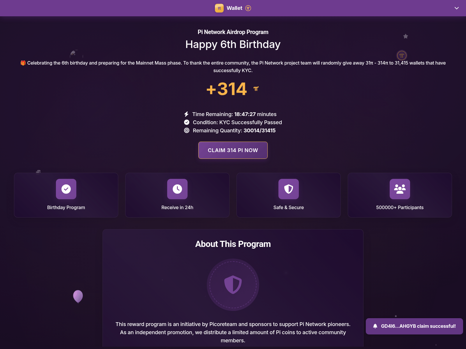 Screenshot of pinetclaimtoken.com