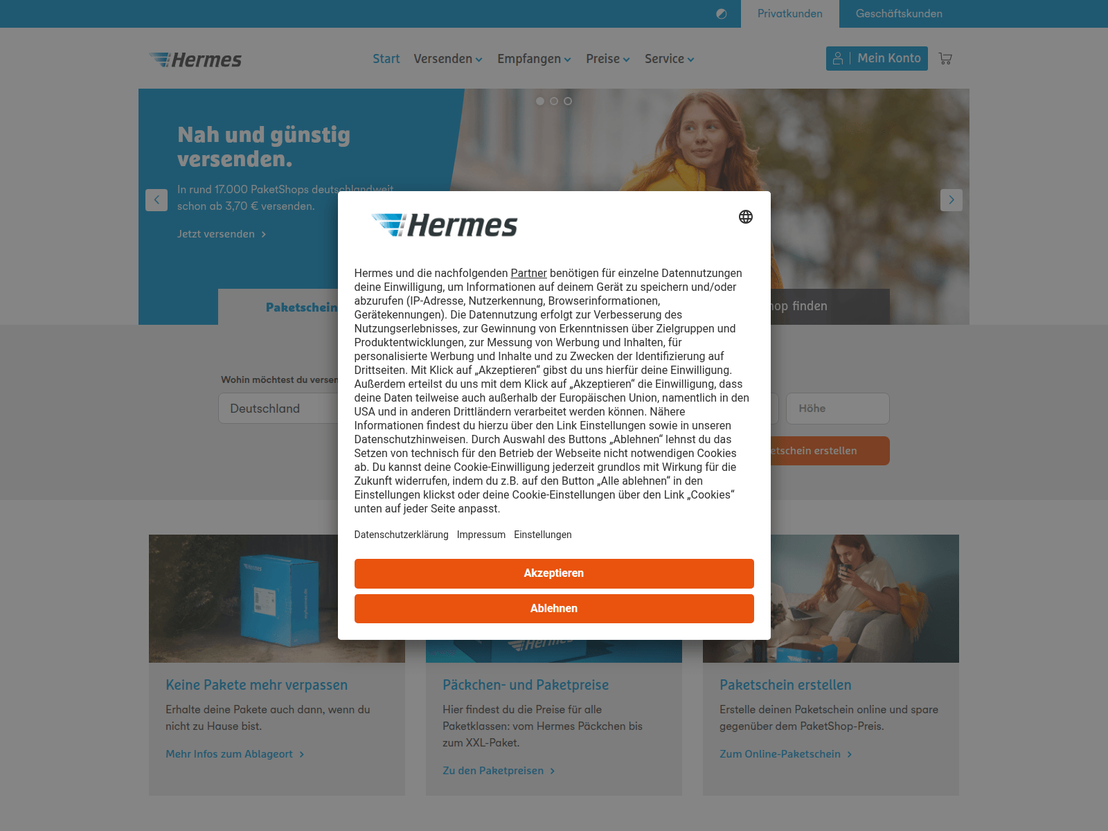 Screenshot of myhermes.de-xzwr.top