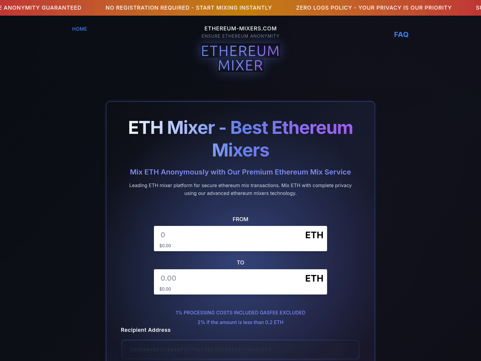 Screenshot of ethereum-mixers.com