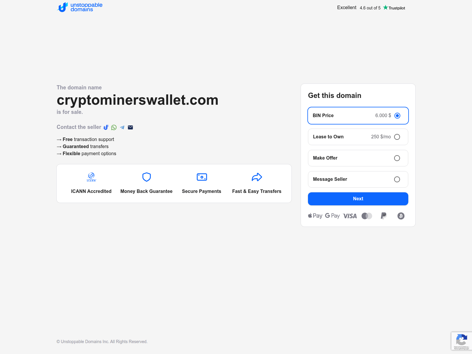Screenshot of cryptominerswallet.com