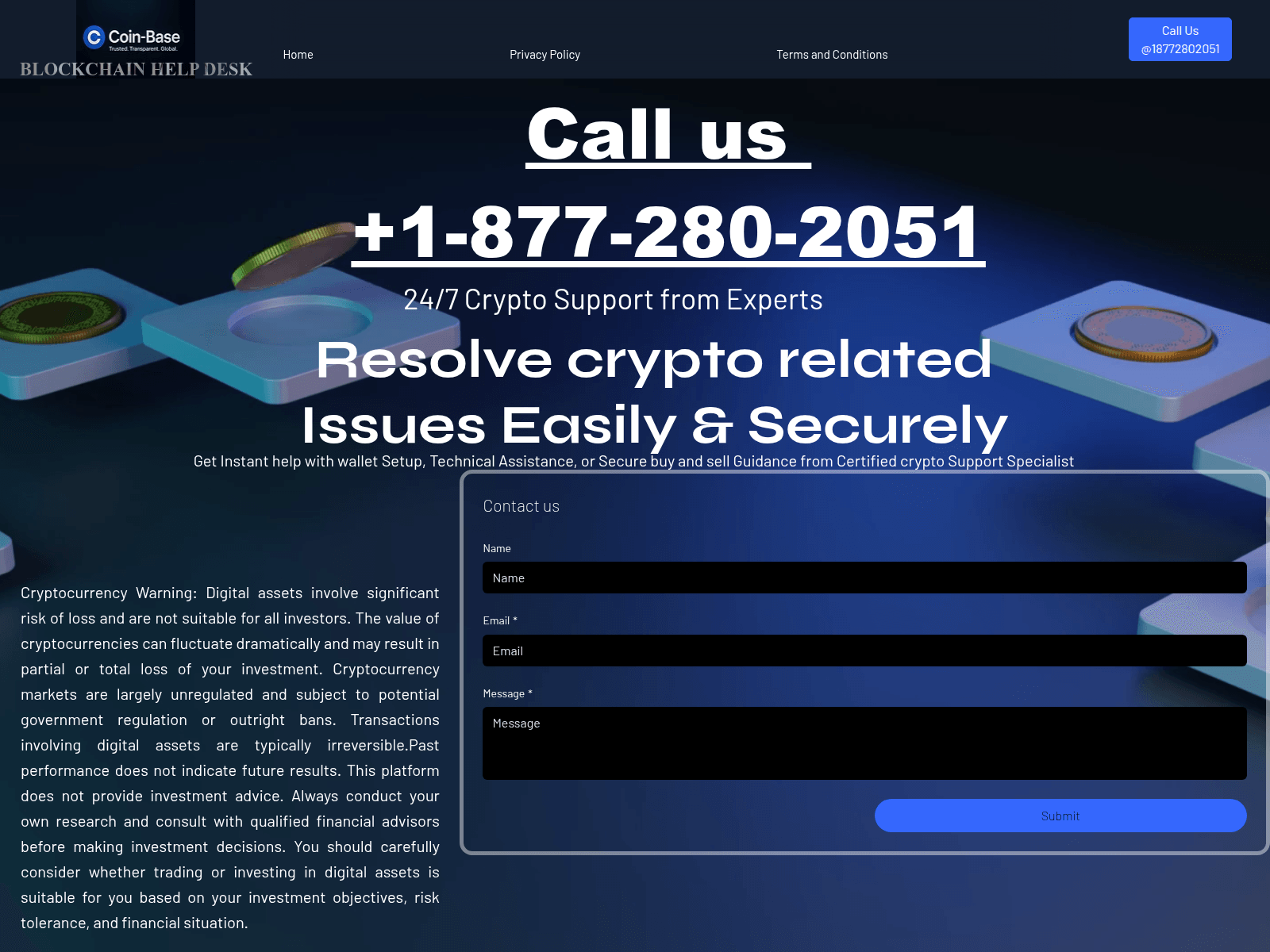 Screenshot of coinbaseblockchainhelpdesk.com
