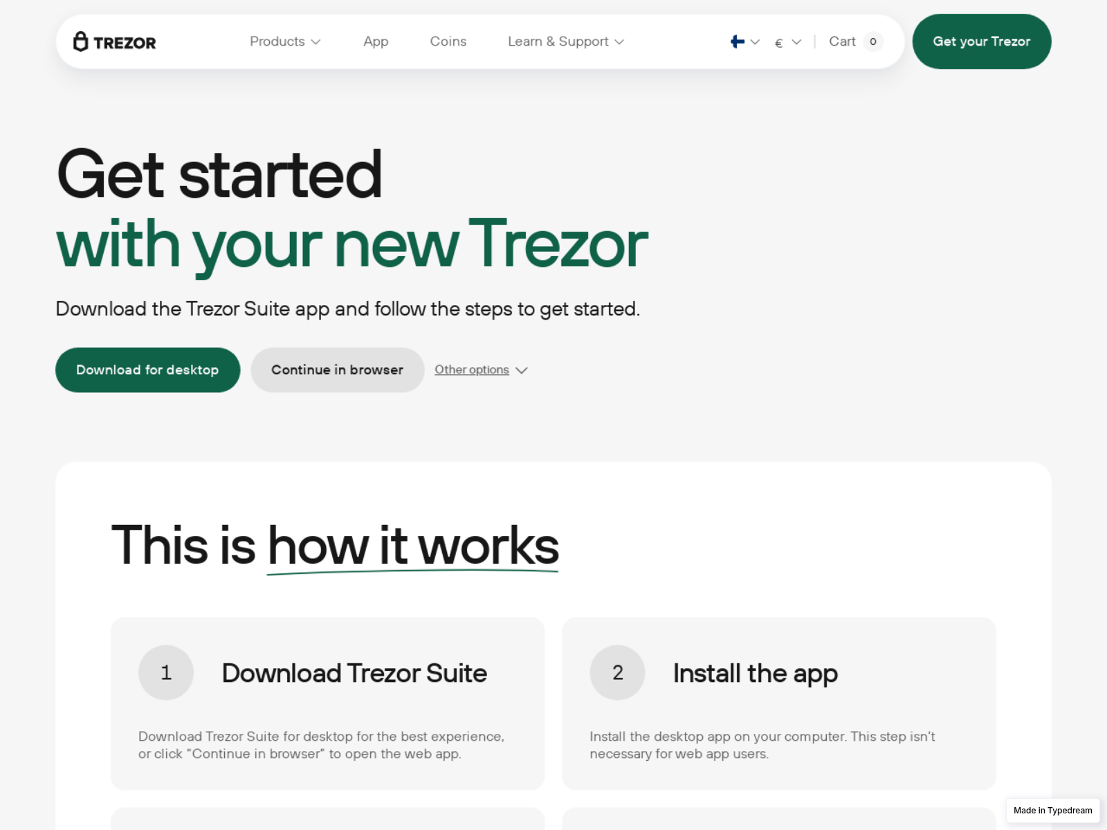 Screenshot of help-support-start-trezrio.typedream.app
