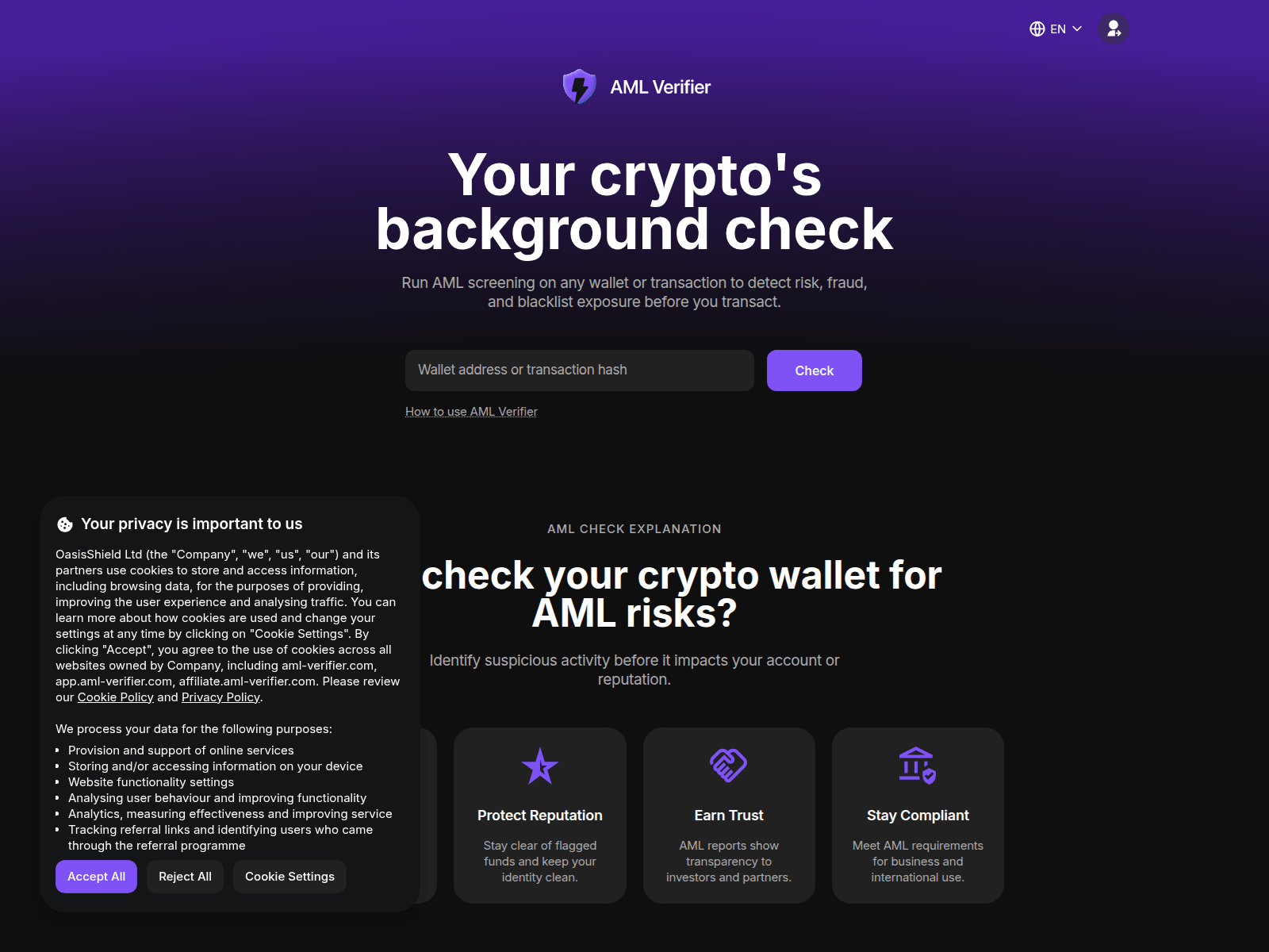 Screenshot of aml-verifier.io