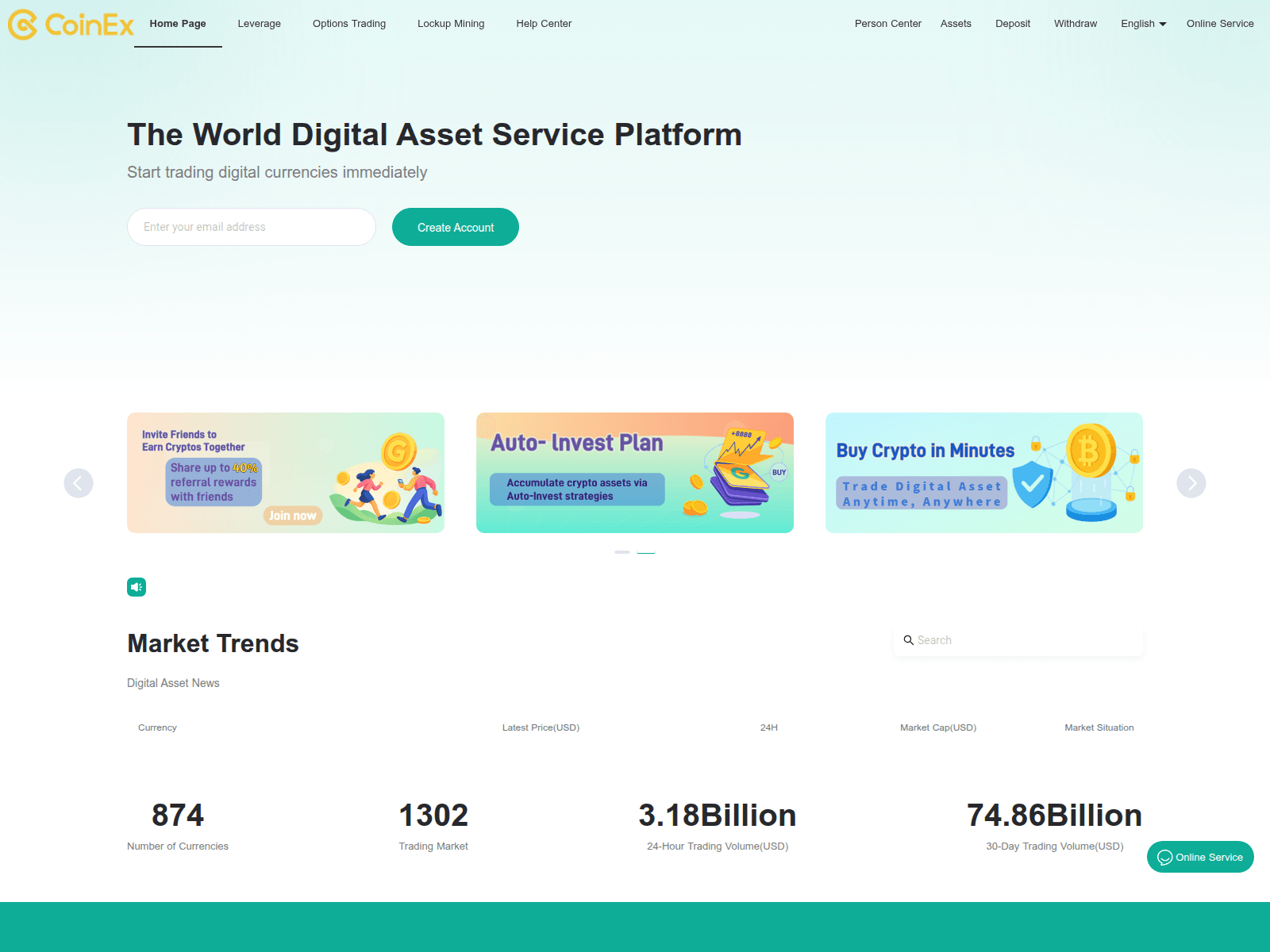 Screenshot of coinex.ltd
