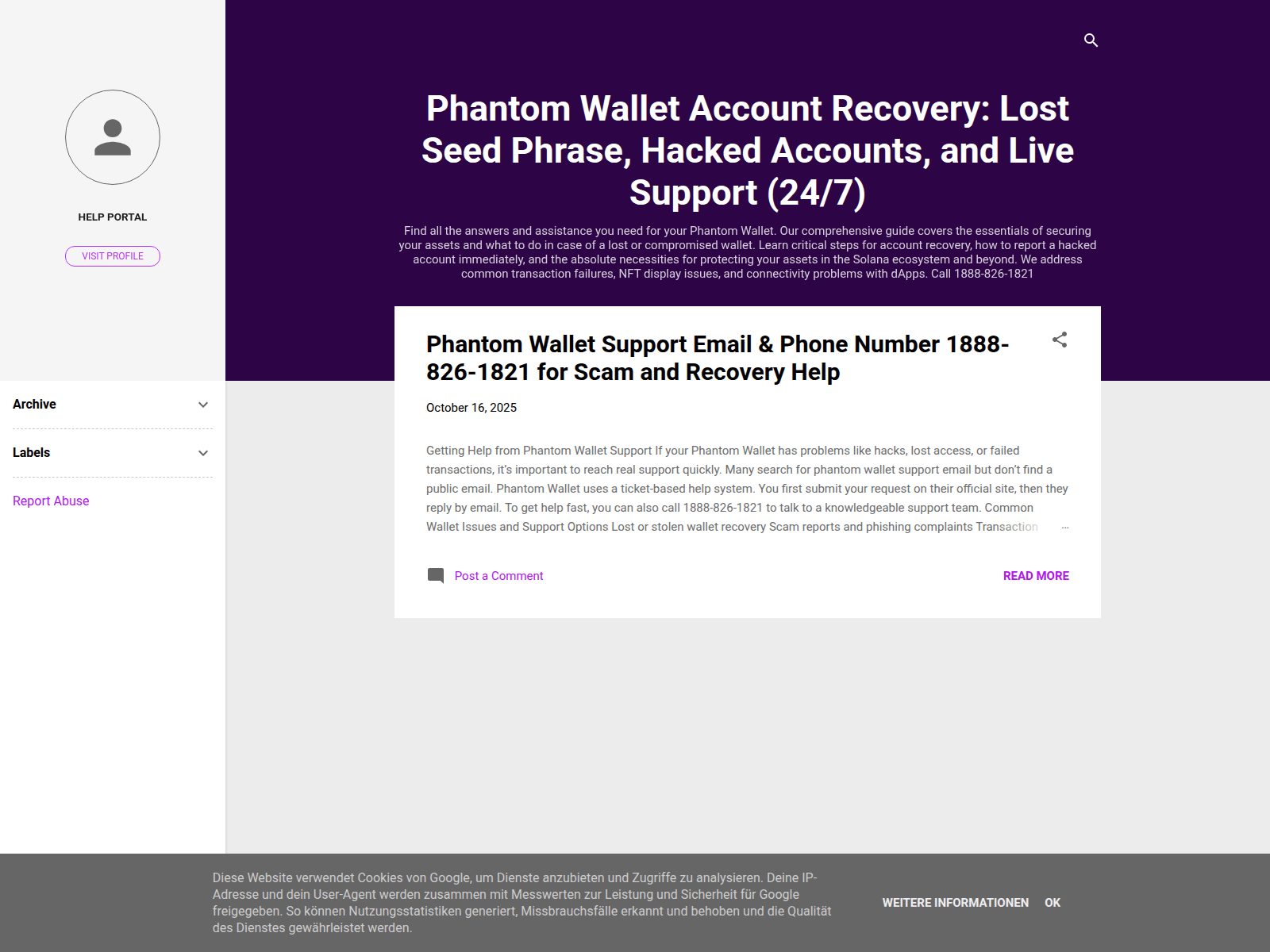 Screenshot of phantom-wallet-support.blogspot.com