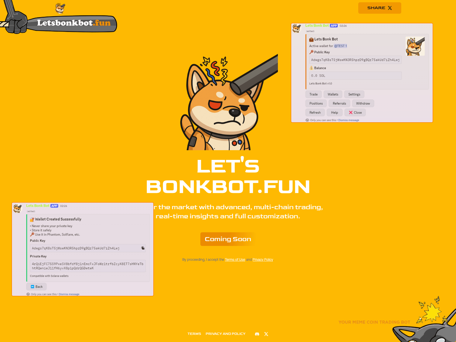 Screenshot of letsbonkbot.fun