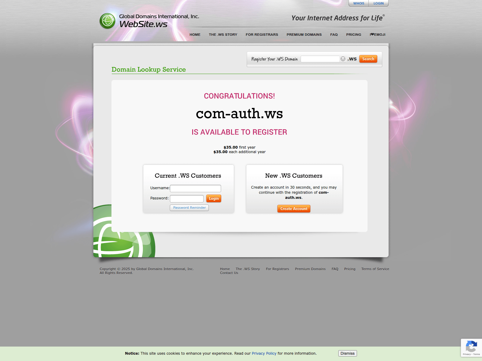 Screenshot of com-auth.ws