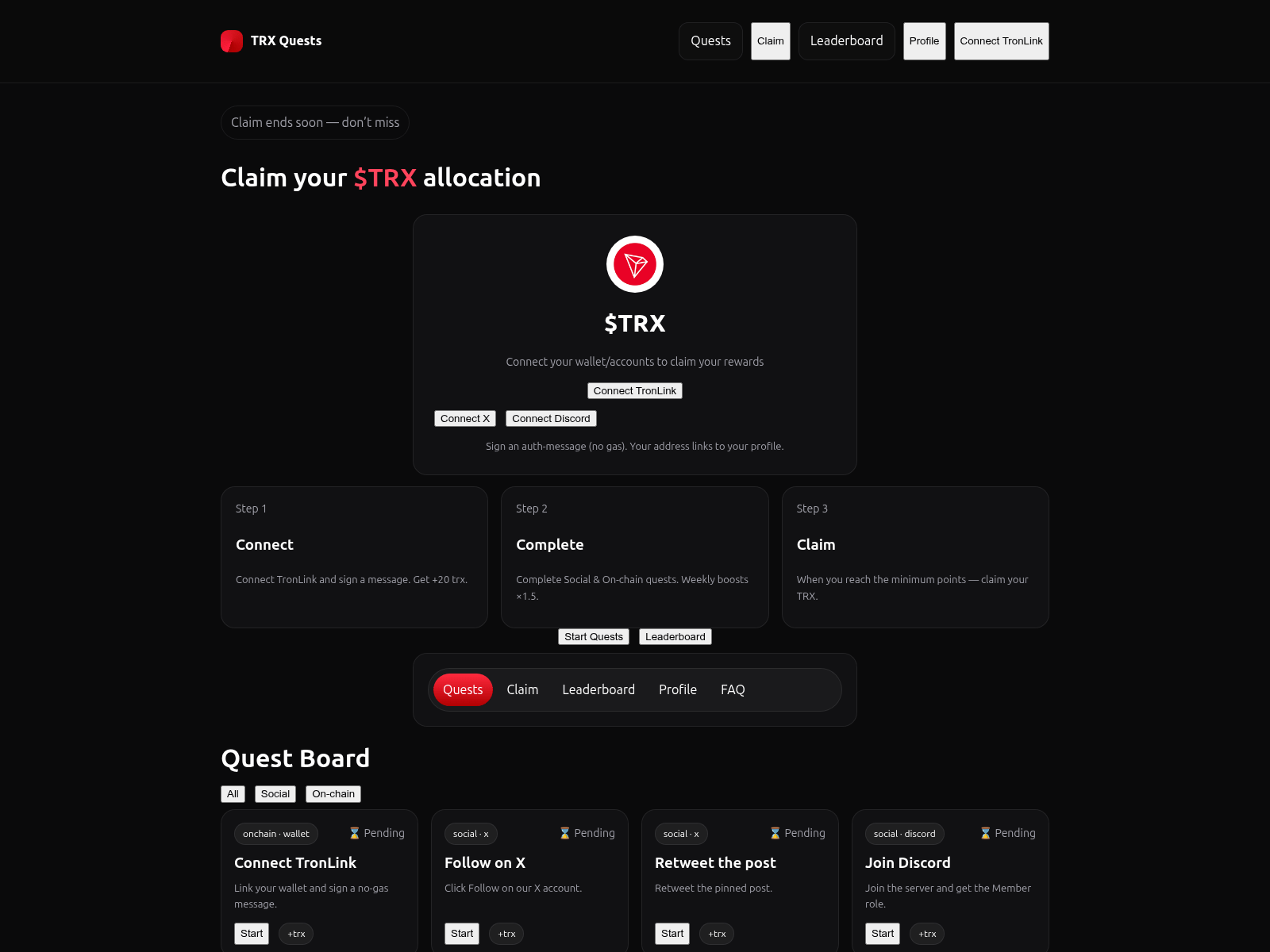 Screenshot of tron-claim.info