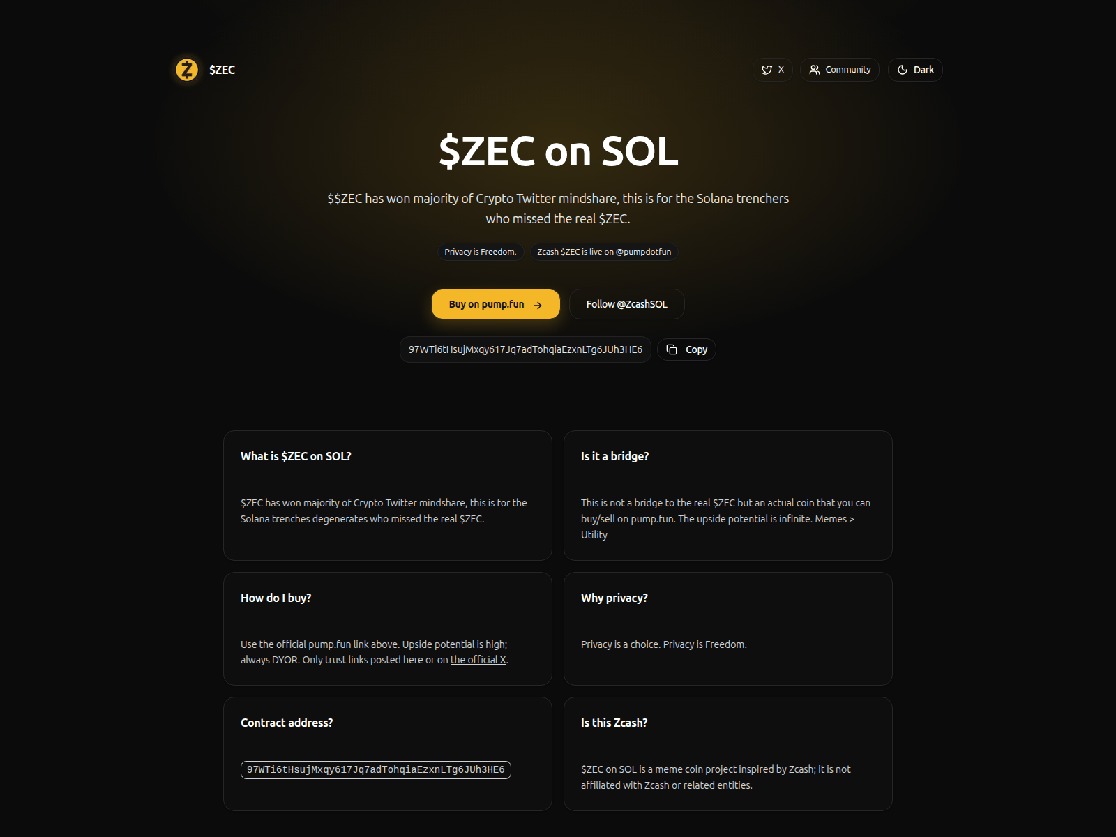 Screenshot of zcashsol.com