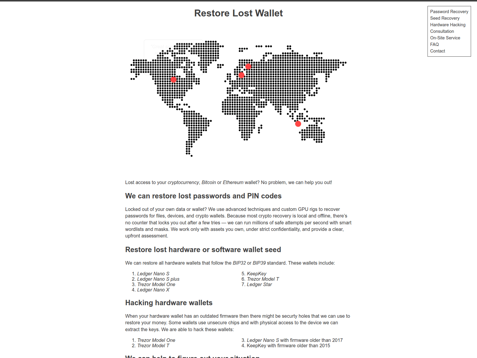 Screenshot of restorelostwallet.com