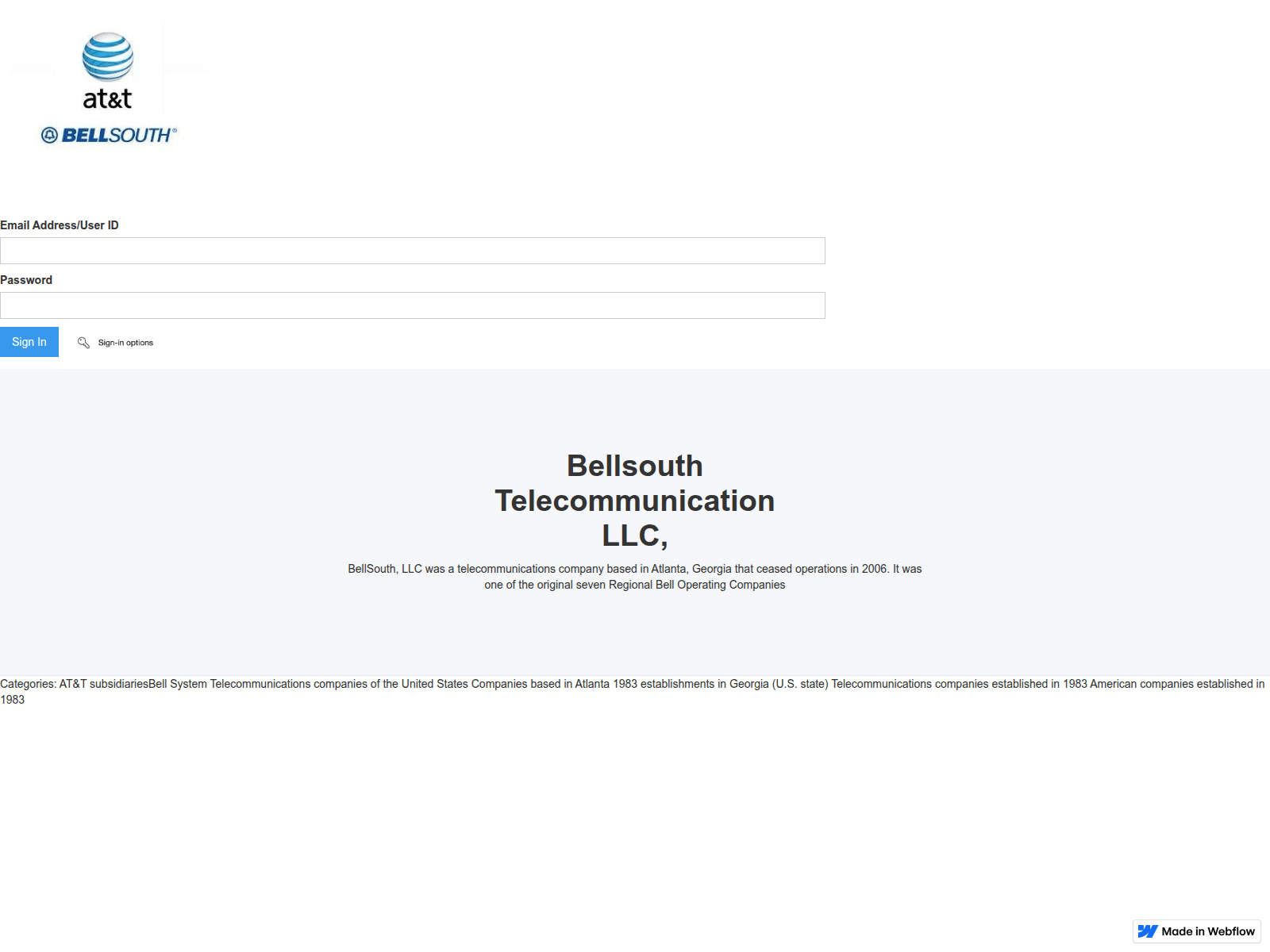 Screenshot of bellsouth-att-sign-in-a57ce0.webflow.io