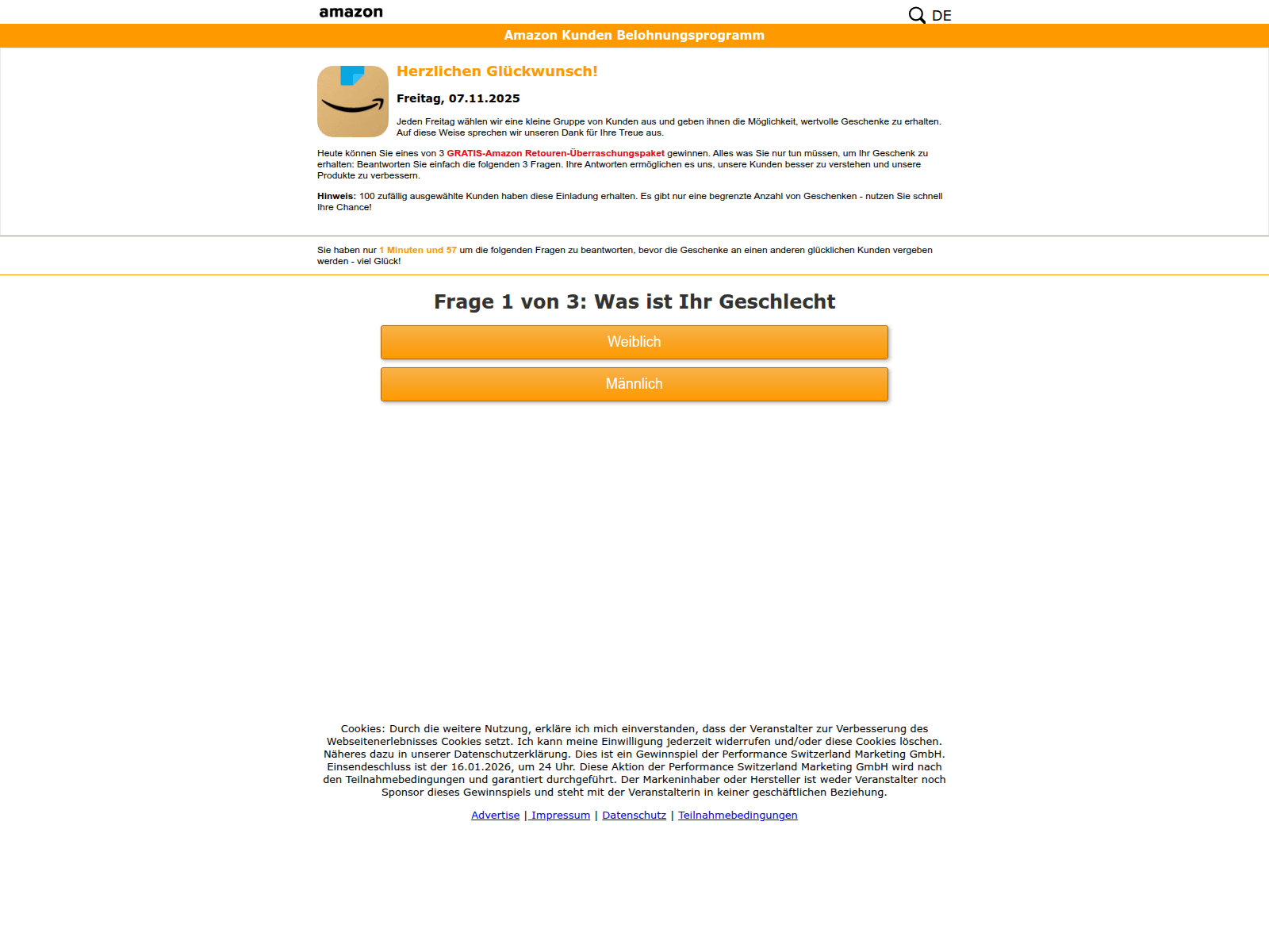 Screenshot of amz-500-survey.mega-umfragen.de
