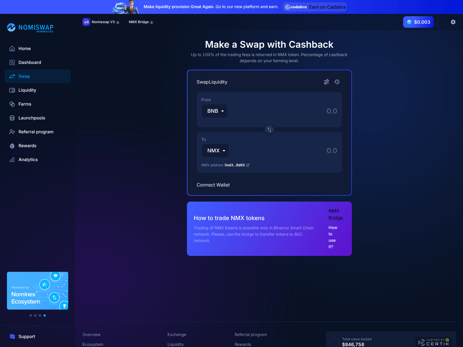 Screenshot of nomiswap.icu
