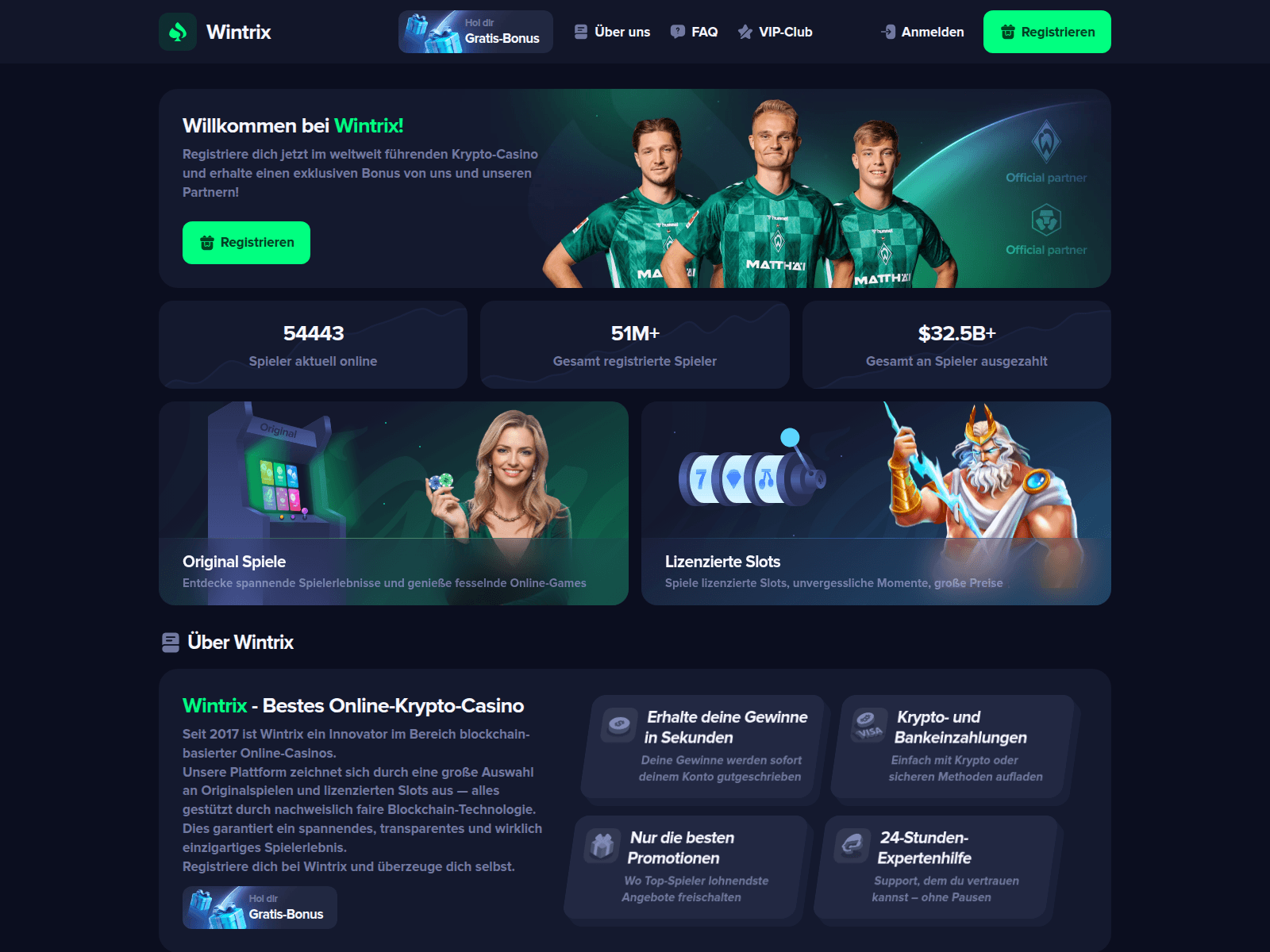Screenshot of wintrix.bet